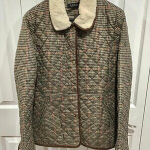 LRL RALPH LAUREN Lightweight Quilted Jacket Coat Trim Sherpa Collar, Equestrian